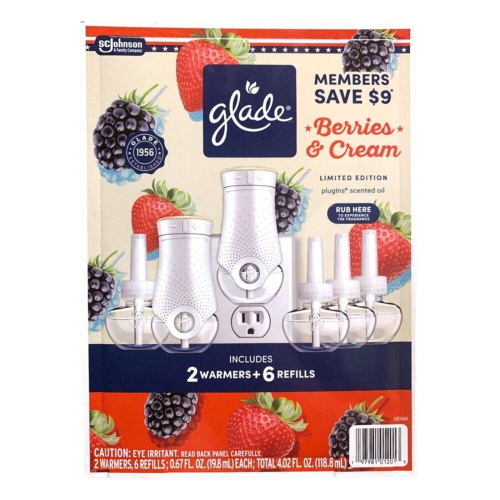 Glade PlugIns Scented Oil Air Freshener, Berries & Cream, 2 Warmers + 6 Refills